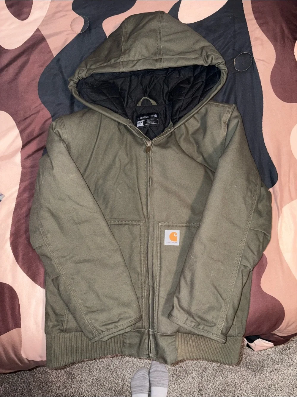 Carhartt Boys Olive Zip-Up Work Jacket